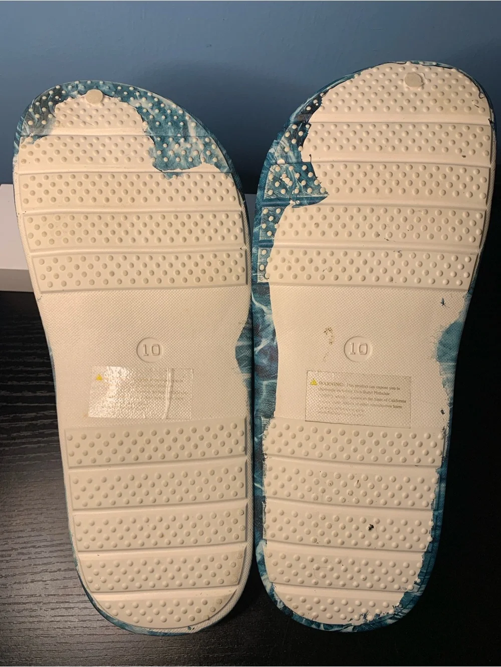 PhatFarm Water-Print Slip-On Clogs Sandals in Teal Blue